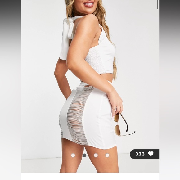 ASOS Cross Neck Beach Top& Skirt Set in White - Picture 2 of 4